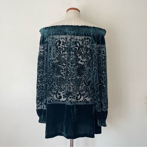 Sundance Green floral burnout off the shoulder sheer blouse top Small - Picture 6 of 7